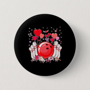 Cute Bowling Byll Valentine Heart Lover Player Bow 6 Cm Round Badge