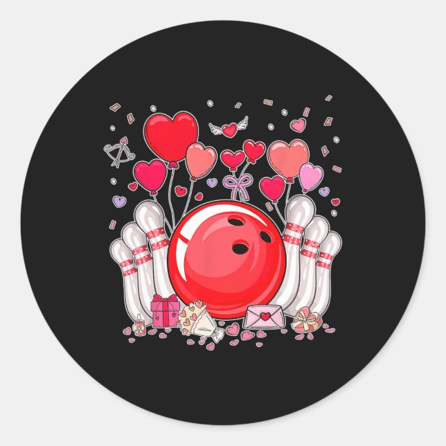 Cute Bowling Byll Valentine Heart Lover Player Bow Classic Round Sticker (Front)