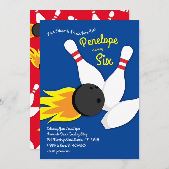 Cute Bowling Kids Birthday Party Sports Invitation (Front/Back)