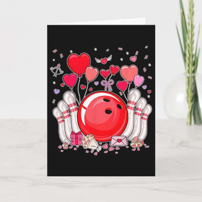 Cute Bowling Ll Valentine Heart Lover Player Bowle Card (Front)