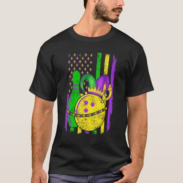 Cute Bowling Mardi Gras Hat Party  Festival Appare T-Shirt (Front)