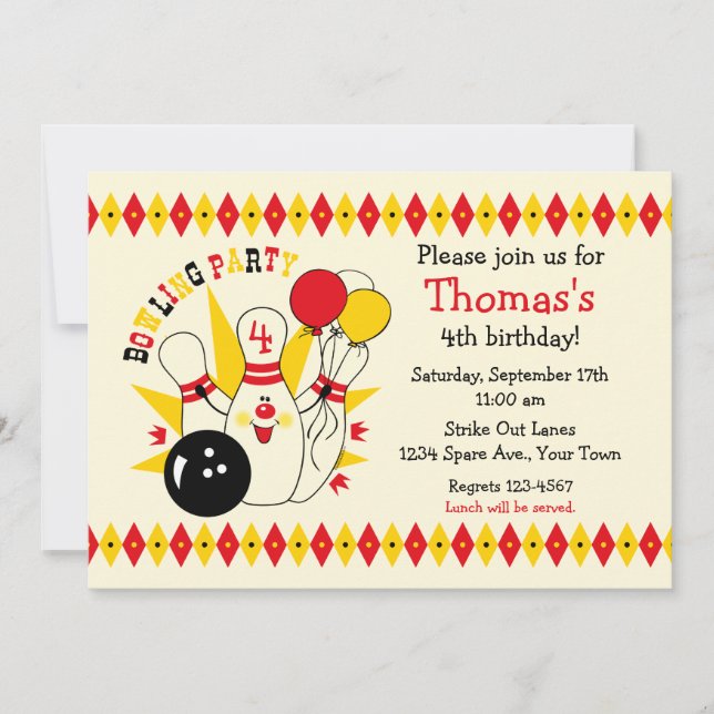 Cute Bowling Pin Birthday Invitation (Front)