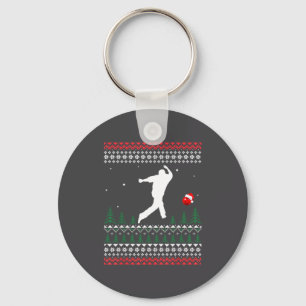 Cute Bowling Player Santa Claus Hat Ugly Christmas Key Ring