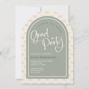 Cute Bows Sage Green Gold Photo Graduation Party  Invitation