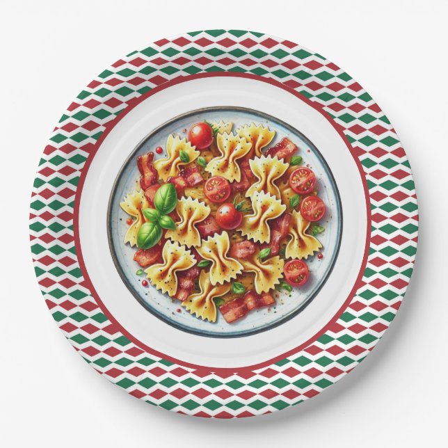 Cute bowtie pasta lovers dinner paper plate (Front)