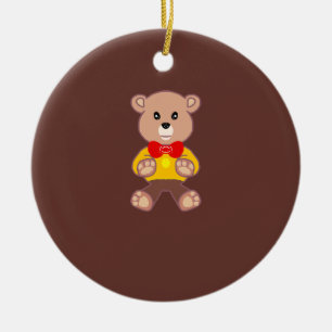 Cute Bowtie Teddy Bear Blue Spaceship Ceramic Ornament