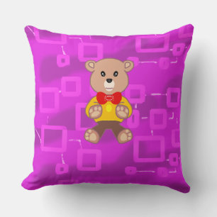Cute Bowtie Teddy Bear Blue Spaceship Cushion