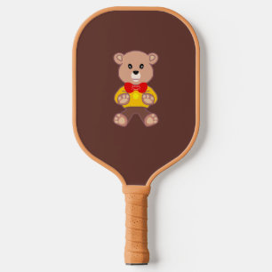 Cute Bowtie Teddy Bear Blue Spaceship  Pickleball Paddle
