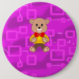Cute Bowtie Teddy Bear Pink Geometric Button