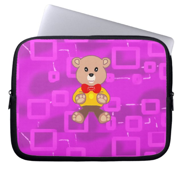 Cute Bowtie Teddy Bear Pink Geometric Electronics  Laptop Sleeve (Front)