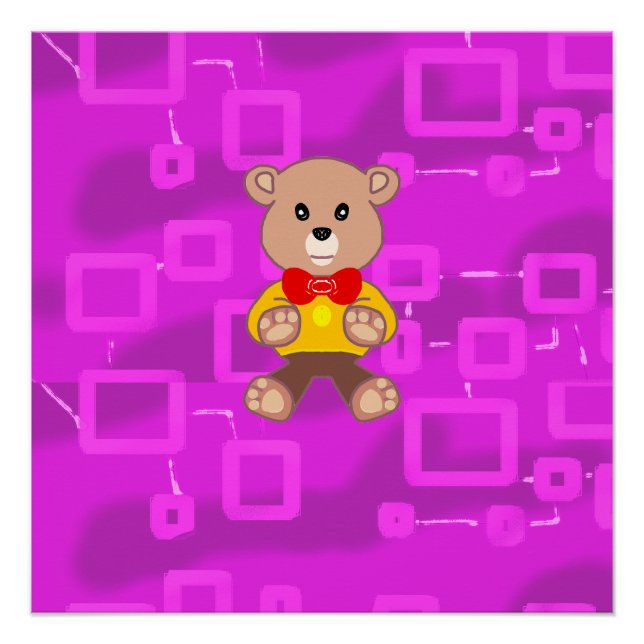 Cute Bowtie Teddy Bear Pink Geometric  Poster (Front)