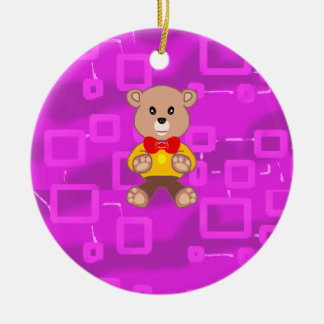 Cute Bowtie Teddy Bear Spaceship Ceramic Ornament