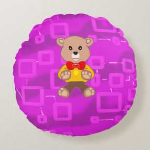 Cute Bowtie Teddy Bear Spaceship Round Cushion