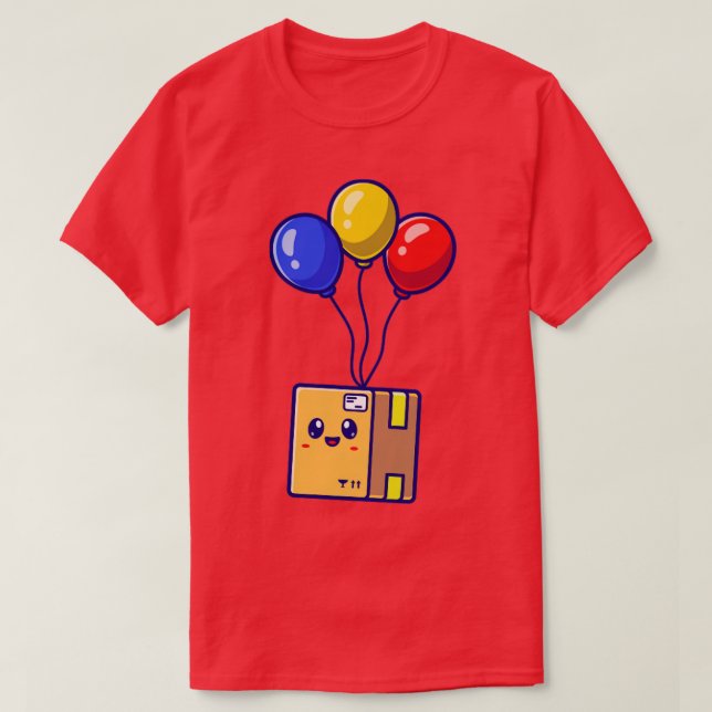 Cute Box Floating With Balloon Vector cartoon T-Shirt (Design Front)