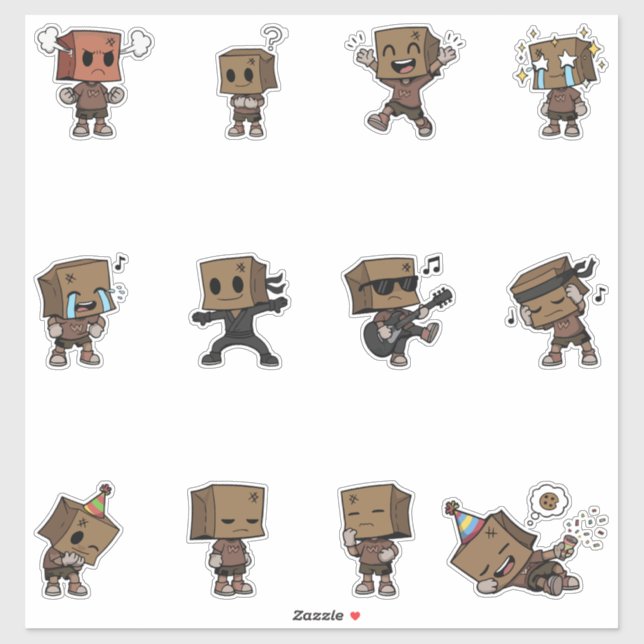 Cute Box Head Character Sticker Pack Emojis (Sheet)