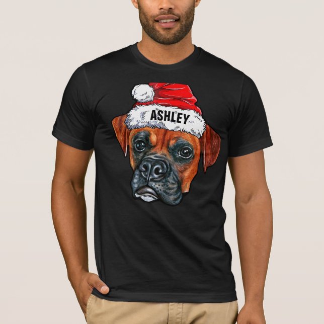Cute Boxer Christmas Hat Dog Big T-Shirt (Front)