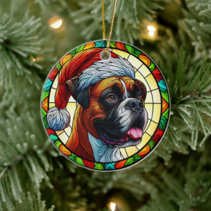 Cute Boxer Dog Christmas Ceramic Ornament