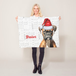 Cute Boxer Dog Christmas Holiday Fleece Blanket