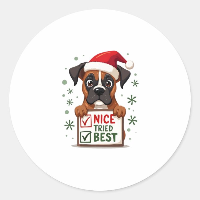 Cute Boxer dog Dog Christmas Nice Tried my Best  ( Classic Round Sticker (Front)