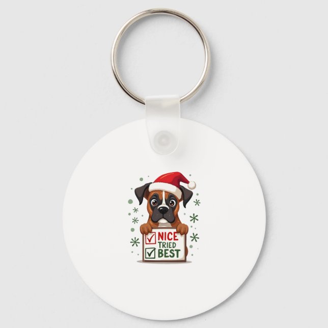 Cute Boxer dog Dog Christmas Nice Tried my Best  ( Key Ring (Front)