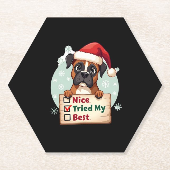 Cute Boxer dog Dog Christmas Nice Tried my Best  ( Paper Coaster (Front)