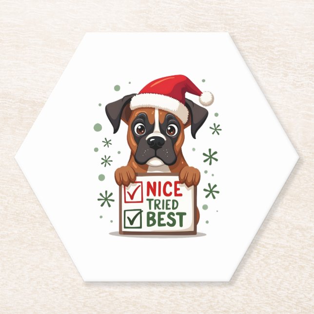 Cute Boxer dog Dog Christmas Nice Tried my Best  ( Paper Coaster (Front)