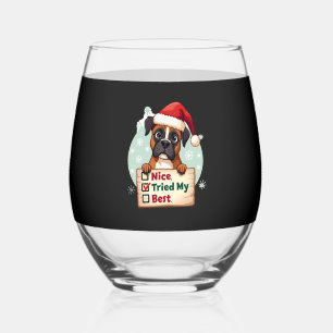 Cute Boxer dog Dog Christmas Nice Tried my Best ( Stemless Wine Glass