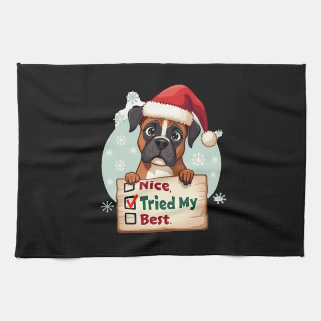 Cute Boxer dog Dog Christmas Nice Tried my Best  ( Tea Towel (Horizontal)