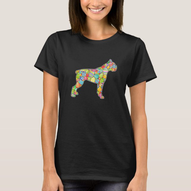 Cute Boxer Dog Eggs Easter Day Dog T-Shirt (Front)