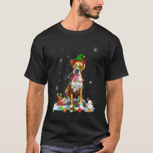 Cute Boxer Dog Elf Hat Christmas Lights Xmas T-Shirt