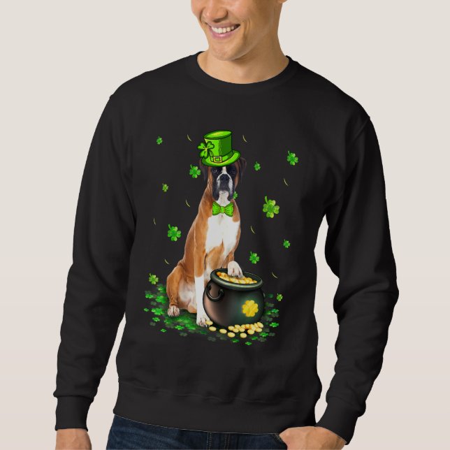 Cute Boxer Dog Lover St Patricks Day Shamrock Sweatshirt (Front)