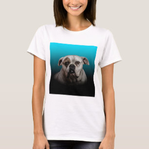 Cute Boxer Dog w Blue Black Gradient  background T-Shirt