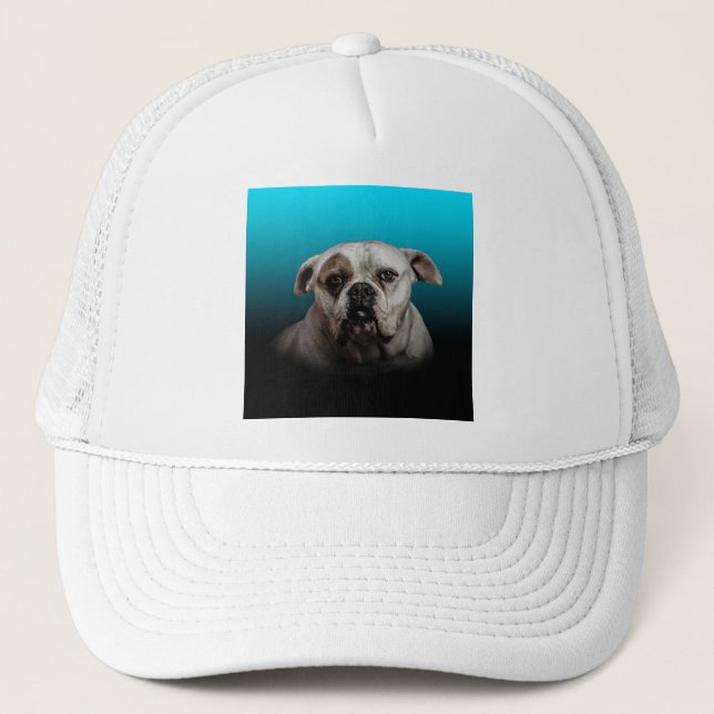Cute Boxer Dog w Blue Black Gradient  background Trucker Hat (Front)