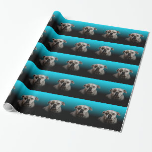 Cute Boxer Dog w Blue Black Gradient  background Wrapping Paper