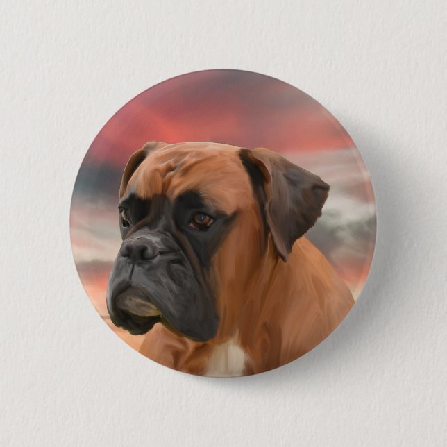 Cute Boxer Dog Water Colour Oil Painting Art 6 Cm Round Badge (Front)
