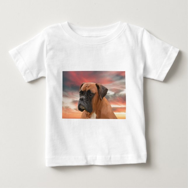 Cute Boxer Dog Water Colour Oil Painting Art Baby T-Shirt (Front)