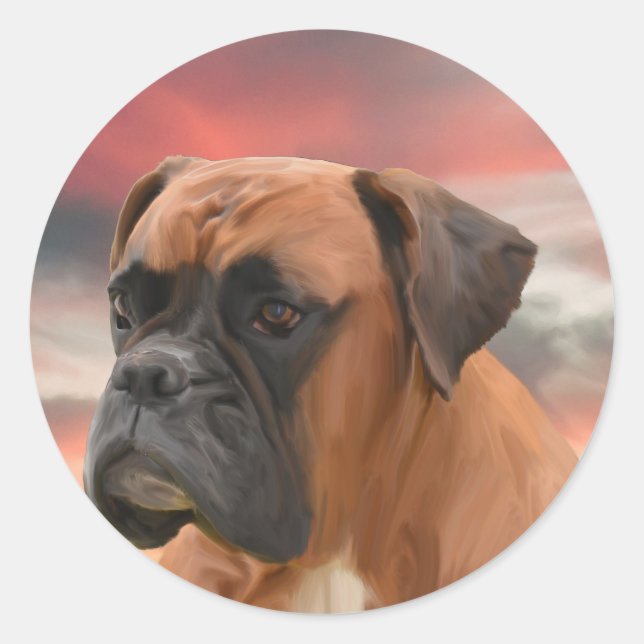 Cute Boxer Dog Water Colour Oil Painting Art Classic Round Sticker (Front)