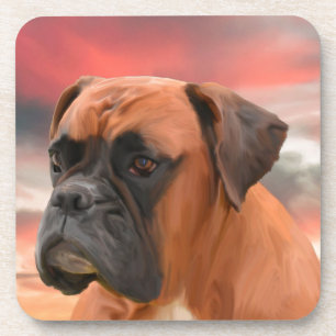 Cute Boxer Dog Water Colour Oil Painting Art Coaster