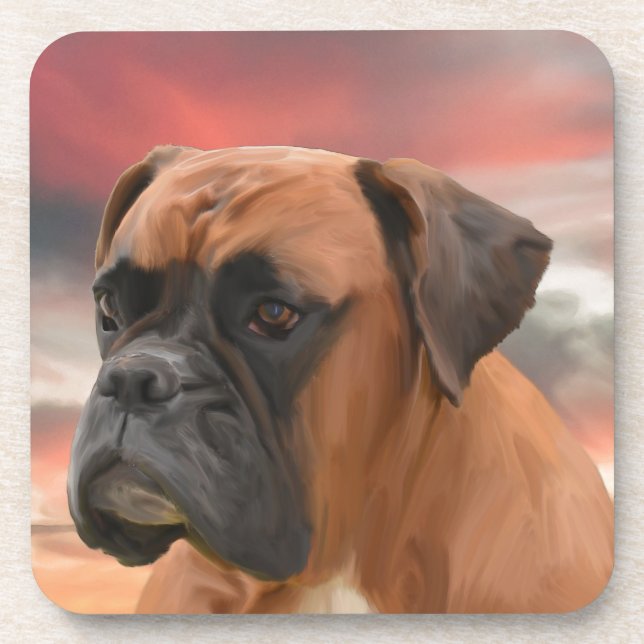 Cute Boxer Dog Water Colour Oil Painting Art Coaster (Front)