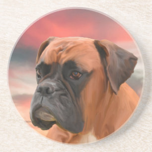 Cute Boxer Dog Water Colour Oil Painting Art Coaster