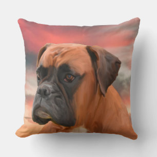 Cute Boxer Dog Water Colour Oil Painting Art Cushion