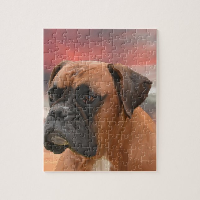 Cute Boxer Dog Water Colour Oil Painting Art Jigsaw Puzzle (Vertical)