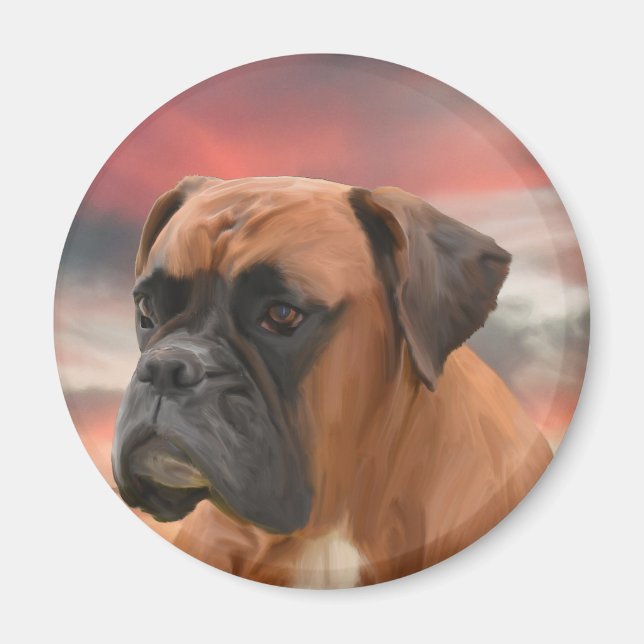 Cute Boxer Dog Water Colour Oil Painting Art Magnet (Front)
