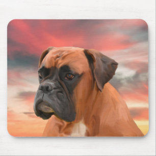 Cute Boxer Dog Water Colour Oil Painting Art Mouse Pad