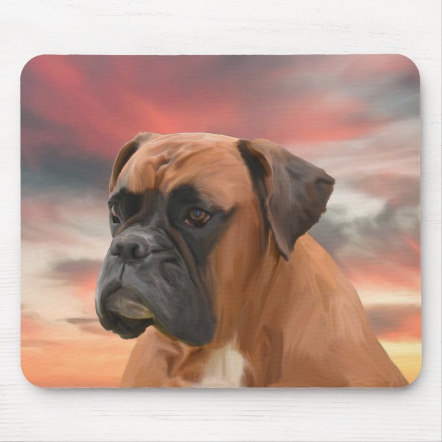 Cute Boxer Dog Water Colour Oil Painting Art Mouse Pad (Front)