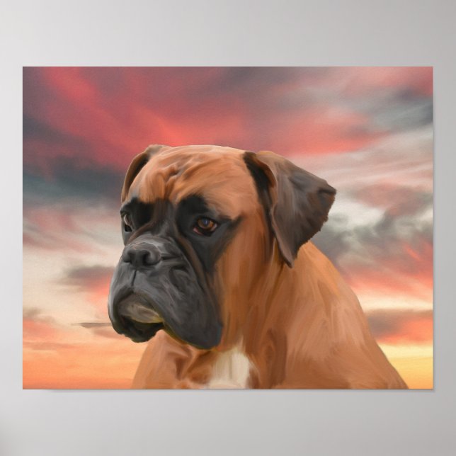 Cute Boxer Dog Water Colour Oil Painting Art Poster (Front)