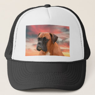 Cute Boxer Dog Water Colour Oil Painting Art Trucker Hat