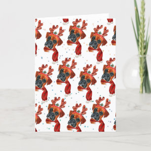 Cute Boxer Dog with Reindeer Antlers Christmas Holiday Card
