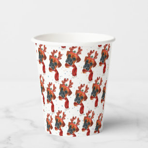 Cute Boxer Dog with Reindeer Antlers Christmas Paper Cups
