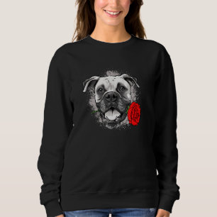 Cute Boxer Dog With Rose Boxer Mum Dad Men's Women Sweatshirt